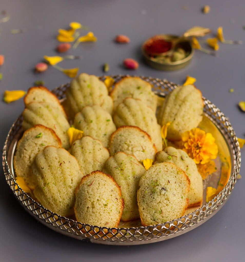 Cardamom Pistachio Madeleines  | Easy Eggless Madeleine Recipe