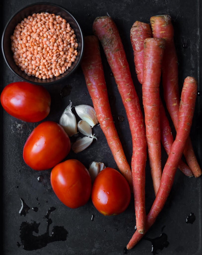 Ingredients for Roasted Carrot Lentil Soup | Healthy vegan carrot soup recipe