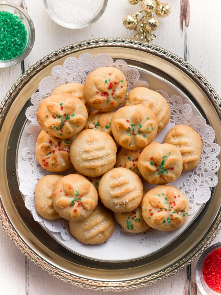 Eggless butter cookies on a tray.