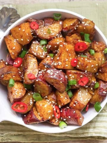 Sticky spicy sweet potatoes