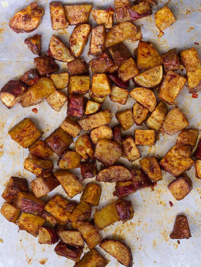 Sticky Chili Sweet Potatoes | Easy vegan Asian spicy baked sweet potatoes