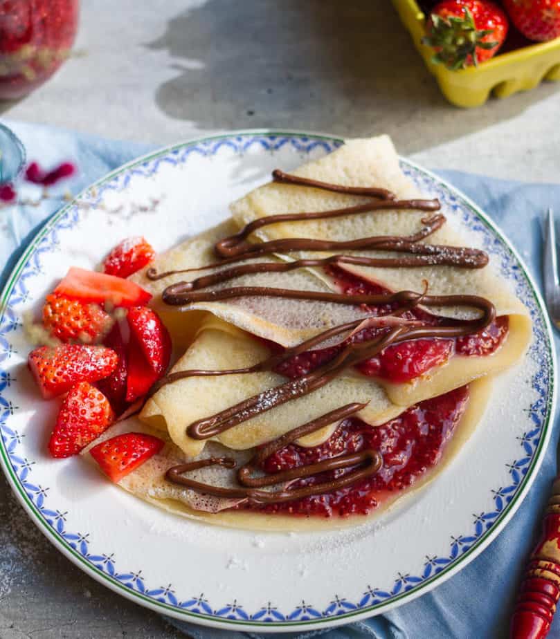 Strawberry Crepes | Easy eggless strawberry Crepes | Eggless Crepes with Strawberry Jam