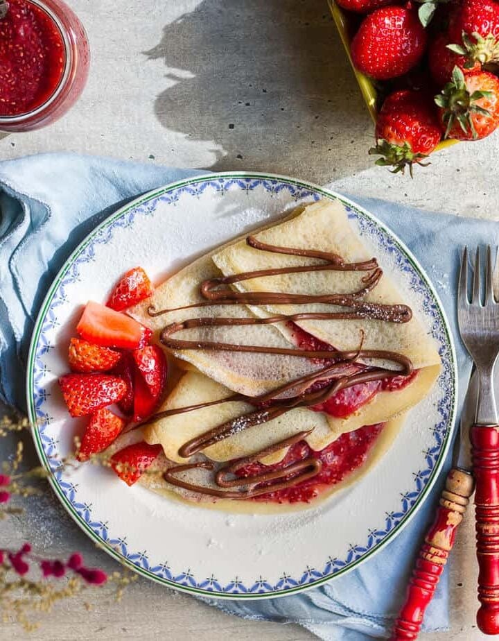 Strawberry Crepes | Easy eggless strawberry Crepes | Eggless Crepes with Strawberry Jam