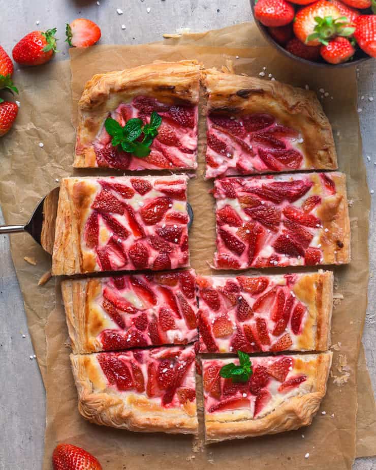 Strawberry Puff Pastry Tart | Easy 5 Ingredient Eggless Strawberry Tart