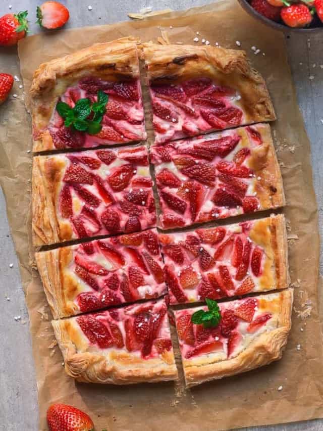 Strawberry Puff Pastry Tart | Easy 5 Ingredient Eggless Strawberry Tart