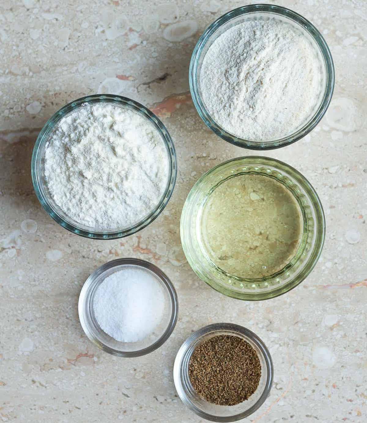Ingredients for making baked mathris.