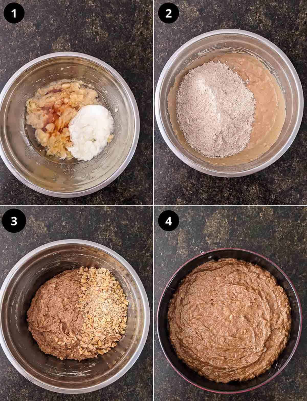 Steps for making coffee banana cake.
