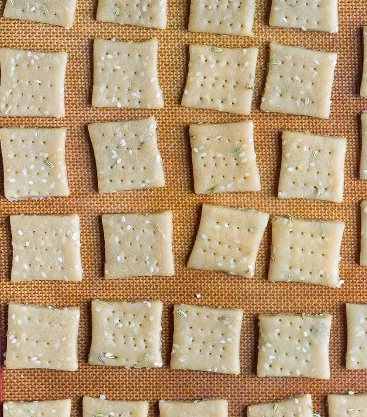Squares of dough on Silpat.