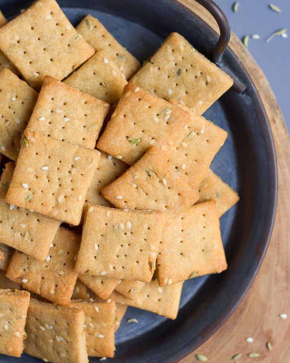 baked sweet mathris on a tray.