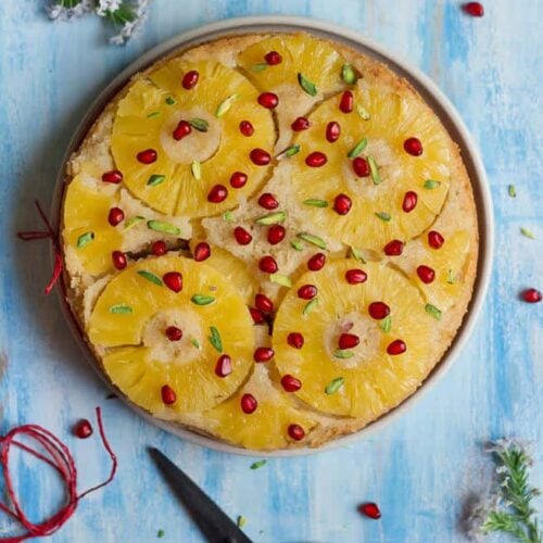 Pineapple Upside-Down Cake | Easy vegan pineapple cake recipe