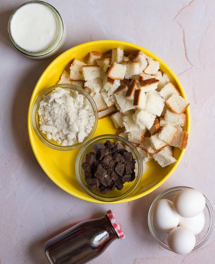 Ingredients for Chocolate Chip Bread Pudding | Easy chocolate bread pudding recipe