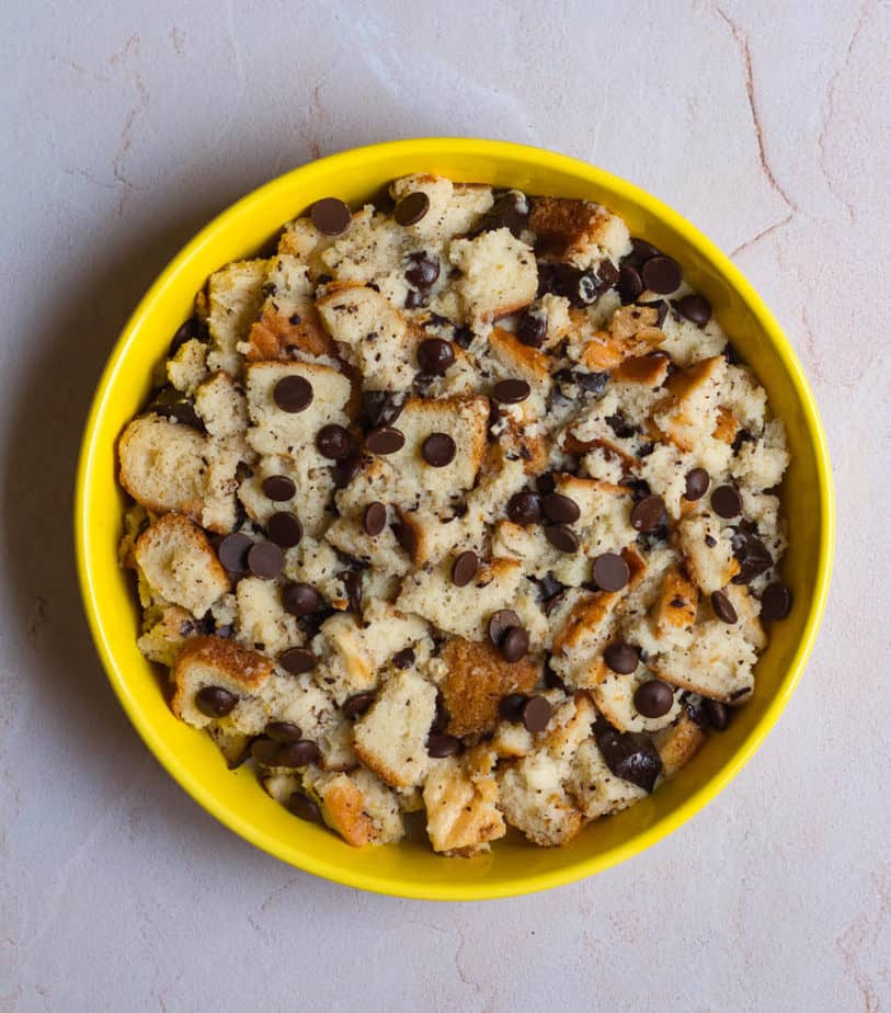 Ready for baking - Chocolate Chip Bread Pudding | Easy chocolate bread pudding recipe