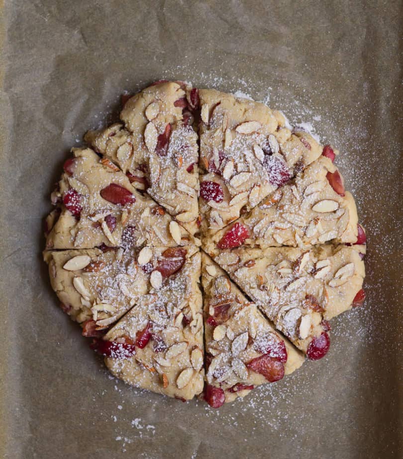 Cherry Almond Scones | Easy eggless cherry almond scones recipe