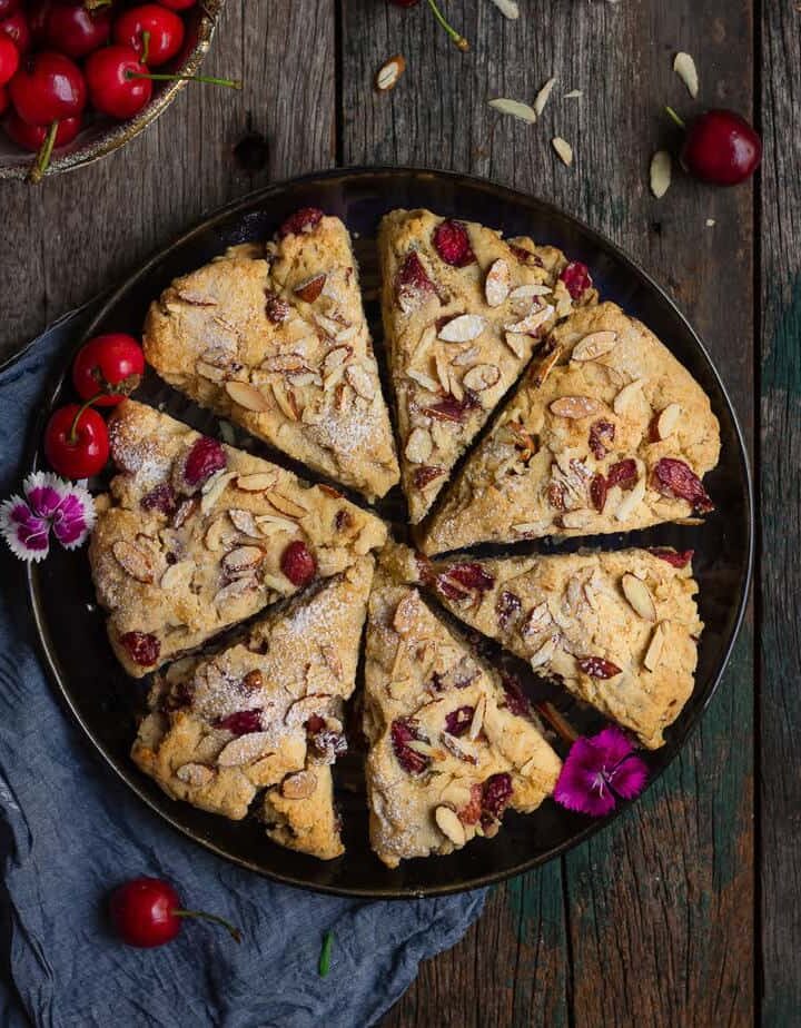 Cherry Almond Scones | Easy eggless cherry almond scones recipe