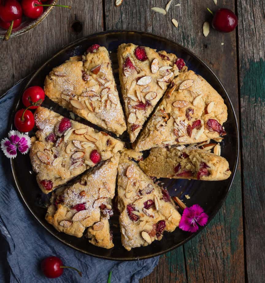 Cherry Almond Scones | Easy eggless cherry almond scones recipe