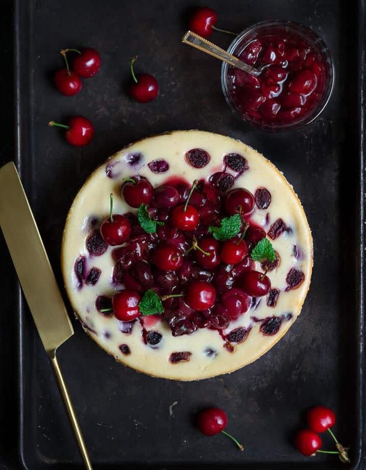 Cherry Cheesecake | Easy cherry cheesecake recipe with cherry sauce