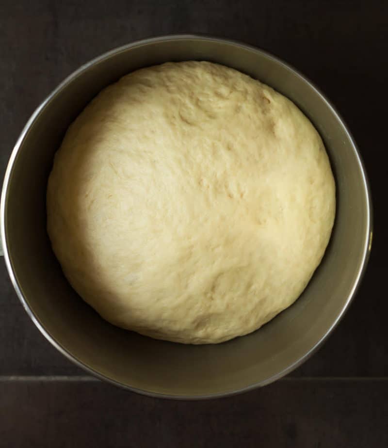 Proofed dough for making Eggless Brioche | easy eggless brioche loaf recipe