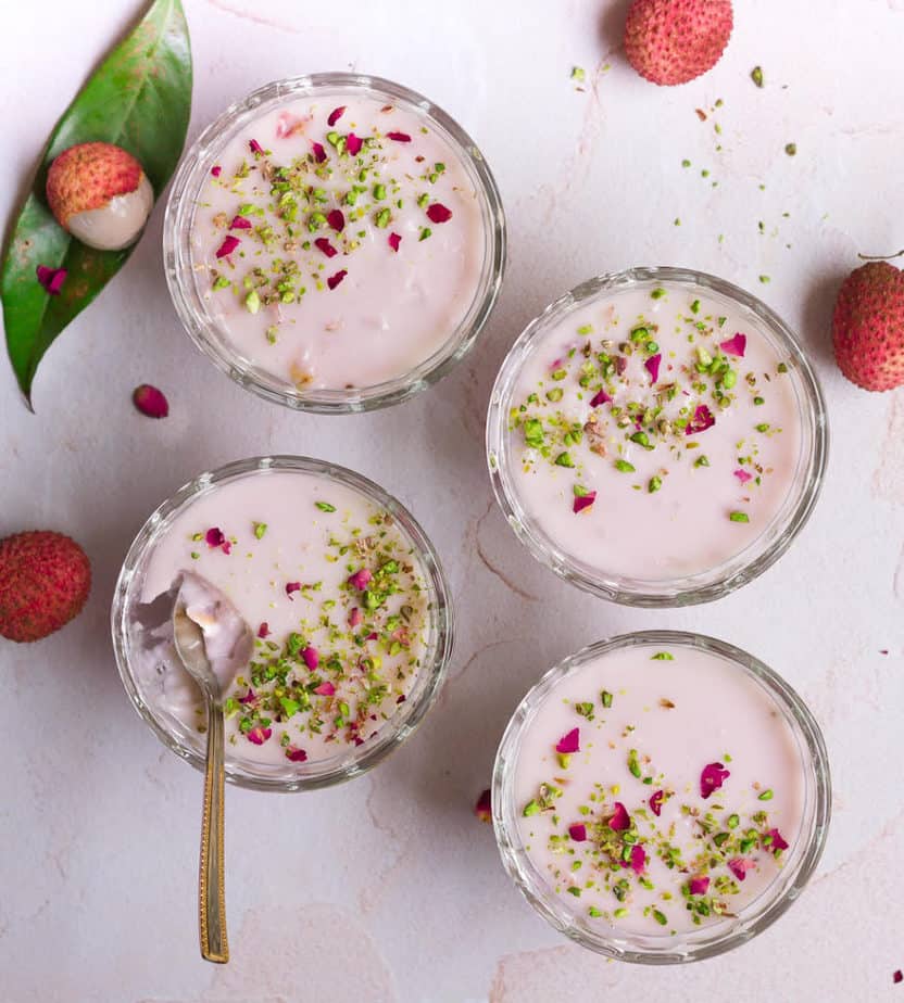 Litchi Rose Panna Cotta | Vegan Lychee Rose Panna Cotta Recipe