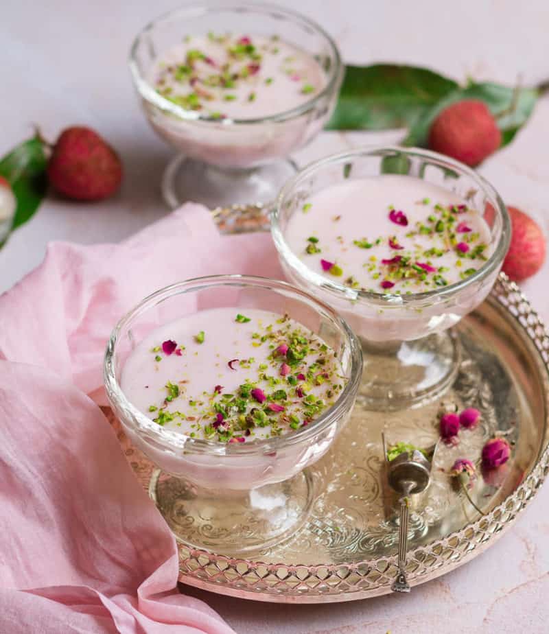 Litchi Rose Panna Cotta | Vegan Lychee Rose Panna Cotta Recipe