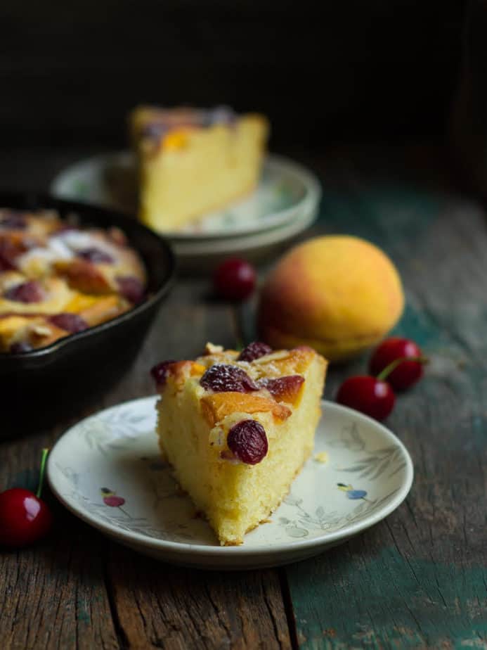 Peach Cherry Cake | Eggless Peach Cherry Greek Yogurt Cake