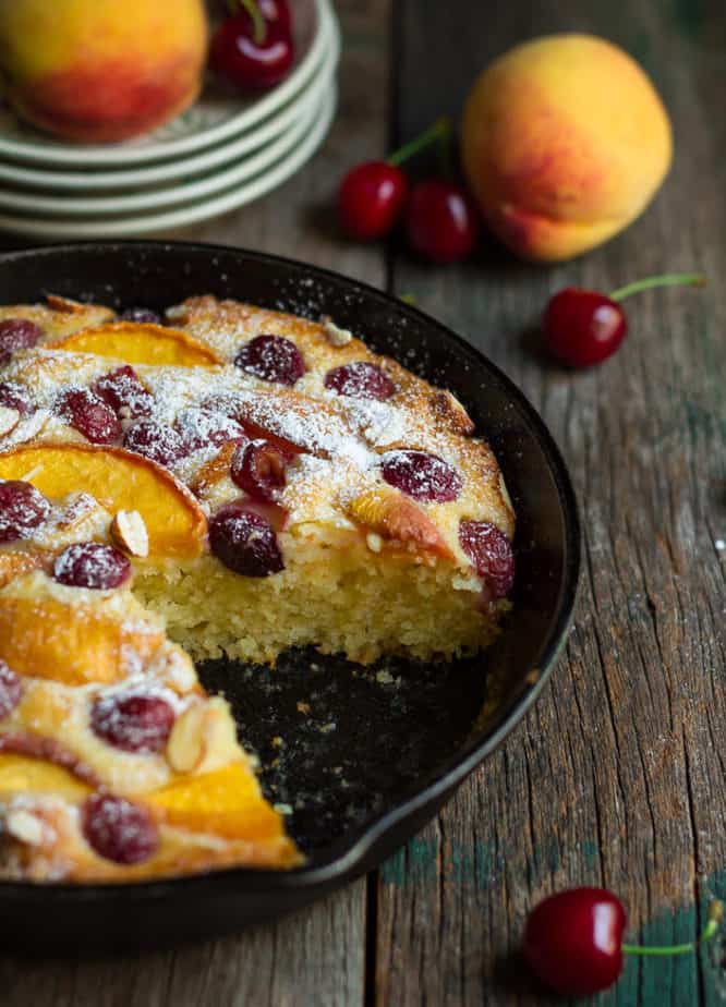 Peach Cherry Cake | Eggless Peach Cherry Greek Yogurt Cake