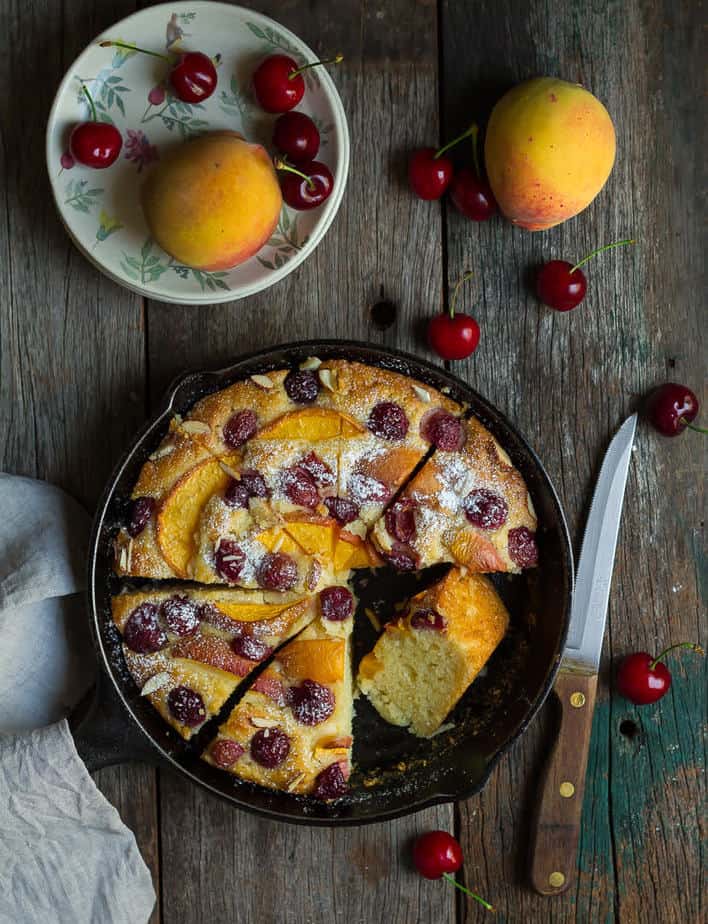 Peach Cherry Cake | Eggless Peach Cherry Greek Yogurt Cake