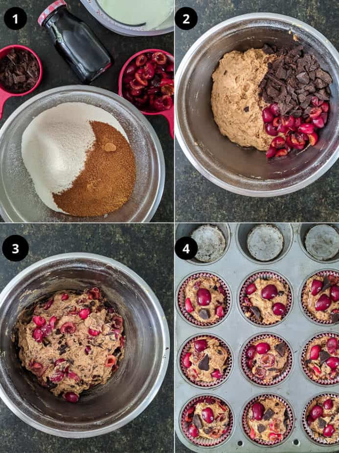 Steps for makingVegan Chocolate Cherry Muffins | Easy Fresh Cherry Muffins with Chocolate