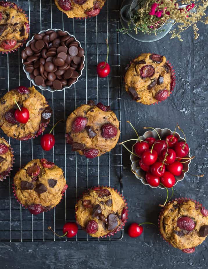 Vegan Chocolate Cherry Muffins | Easy Fresh Cherry Muffins with Chocolate