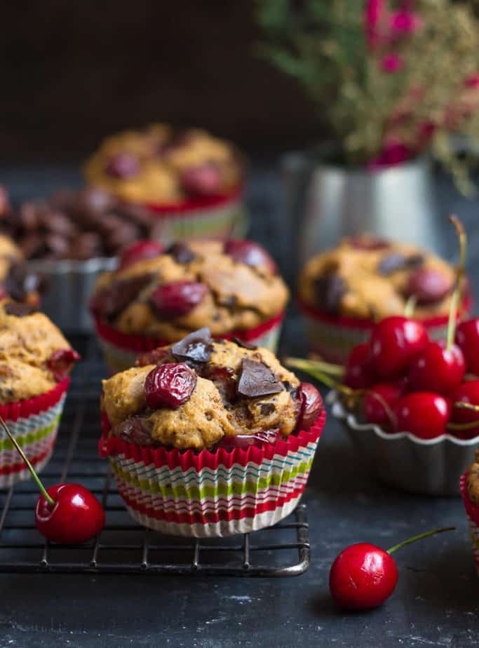 Vegan Chocolate Cherry Muffins | Easy Fresh Cherry Muffins with Chocolate