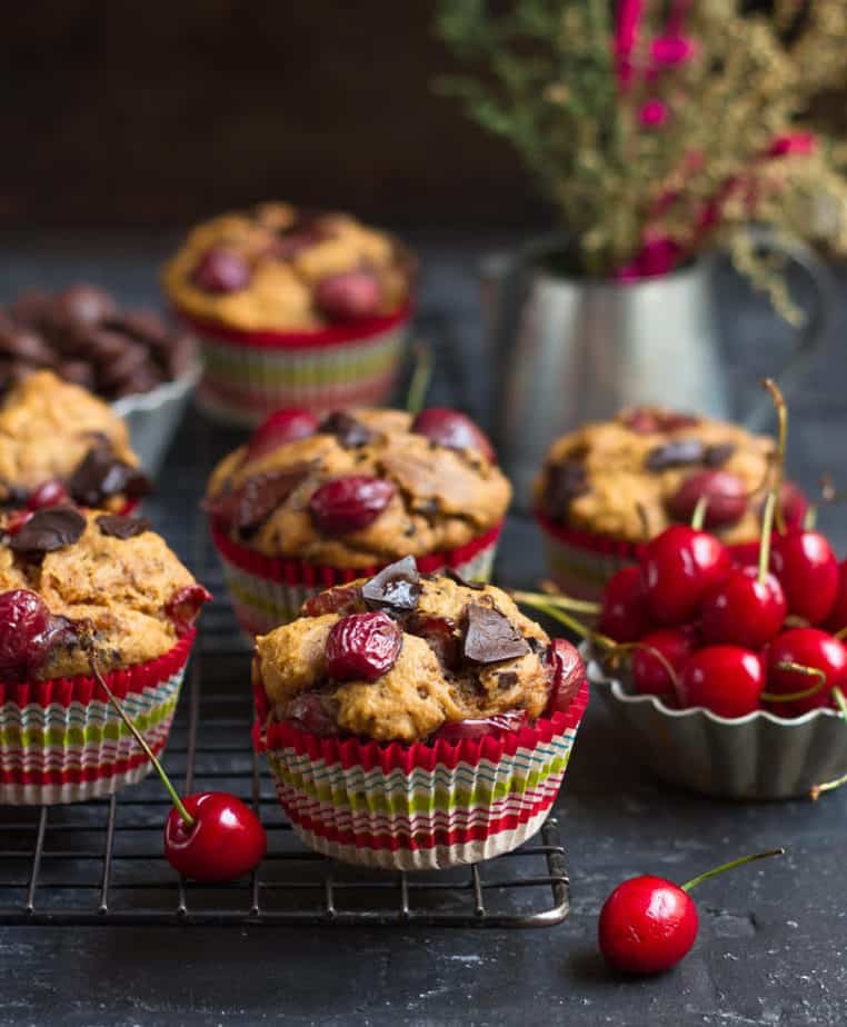 Vegan Chocolate Cherry Muffins | Easy Fresh Cherry Muffins with Chocolate