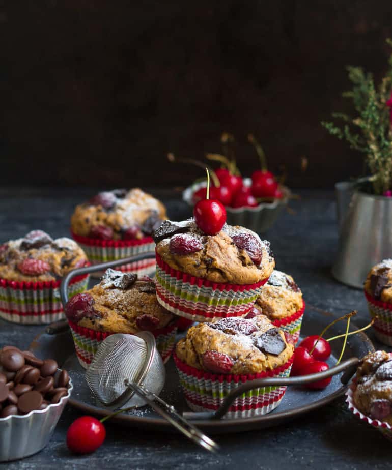 Vegan Chocolate Cherry Muffins | Easy Fresh Cherry Muffins with Chocolate