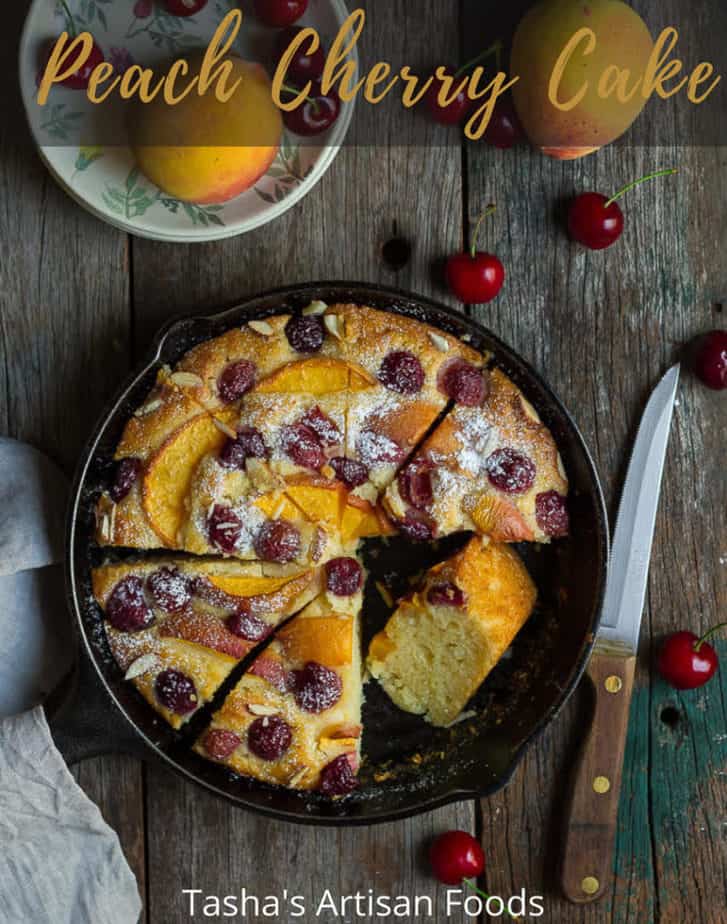 Peach Cherry Cake | Eggless Peach Cherry Greek Yogurt Cake