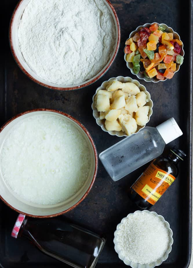 Ingredients for Almond Tutti Frutti Cake | Vegan Tutti Frutti Cake with Marzipan