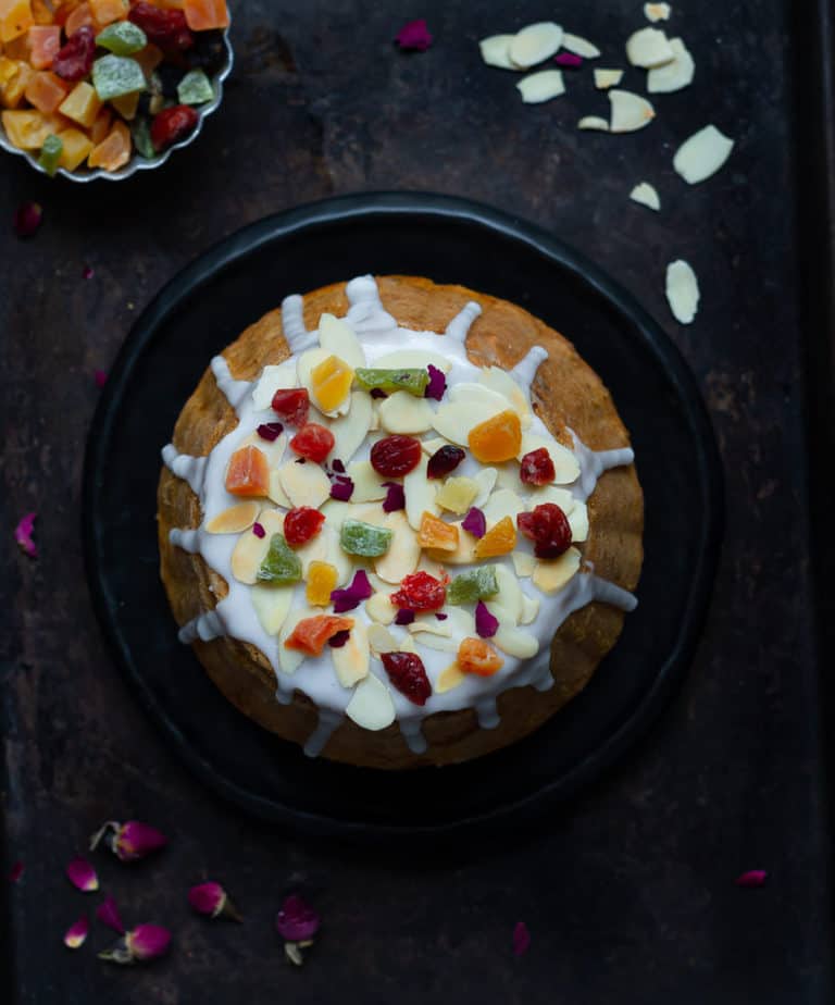 Almond Tutti Frutti Cake | Vegan Tutti Frutti Cake with Marzipan