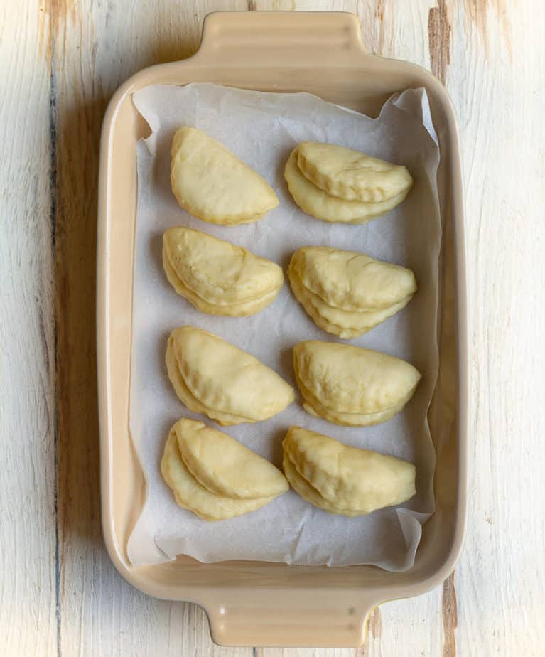 Shaped dough for Parker House Rolls