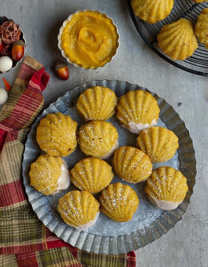 Pumpkin Oats Madeleines in a metal tray.