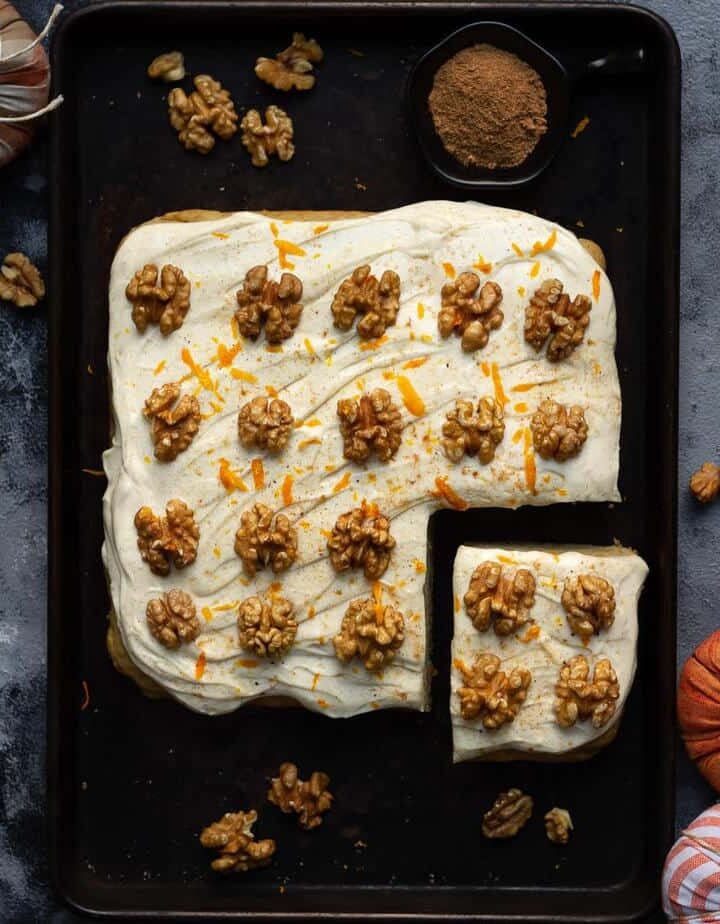 Pumpkin Sheet Cake | Easy Eggless One-Bowl Pumpkin Sheet Cake