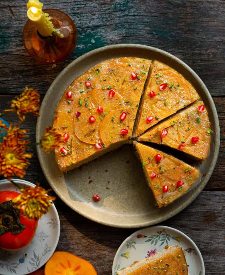 Upside-Down Persimmon Cake | eggless persimmon cake