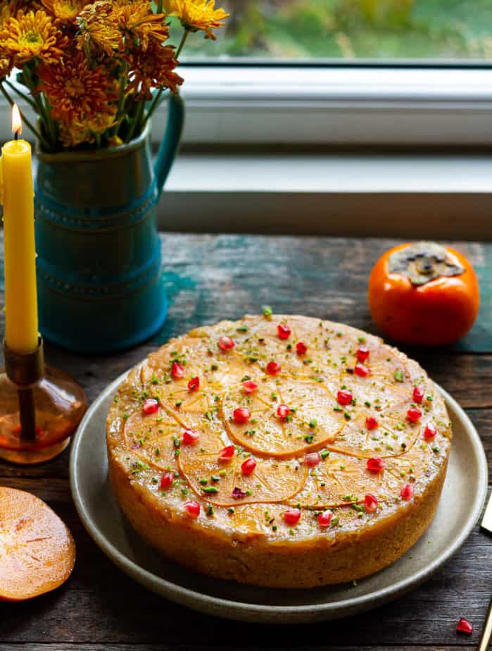 Upside-Down Persimmon Cake | eggless persimmon cake