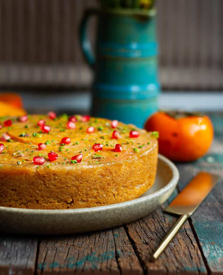 Upside-Down Persimmon Cake | eggless persimmon cake