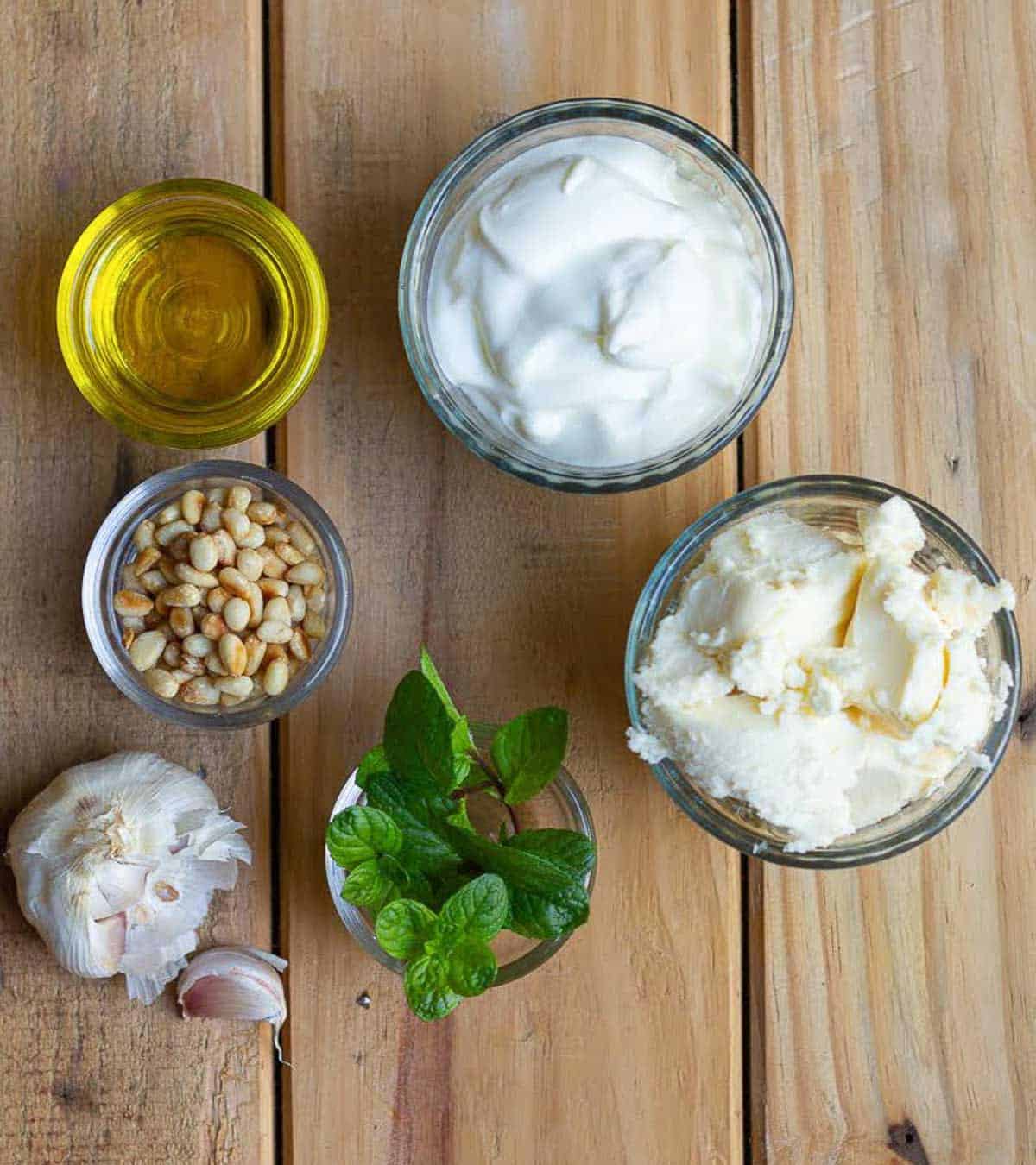 Ingredients for making whipped feat cheese dip.