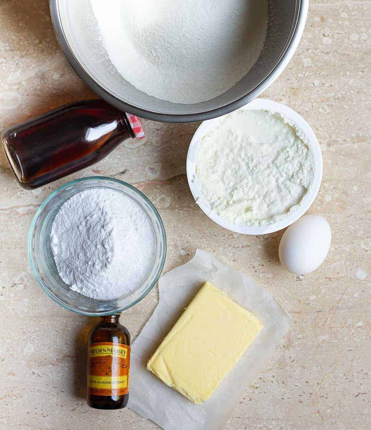 ingredients for making almond ricotta cookies.