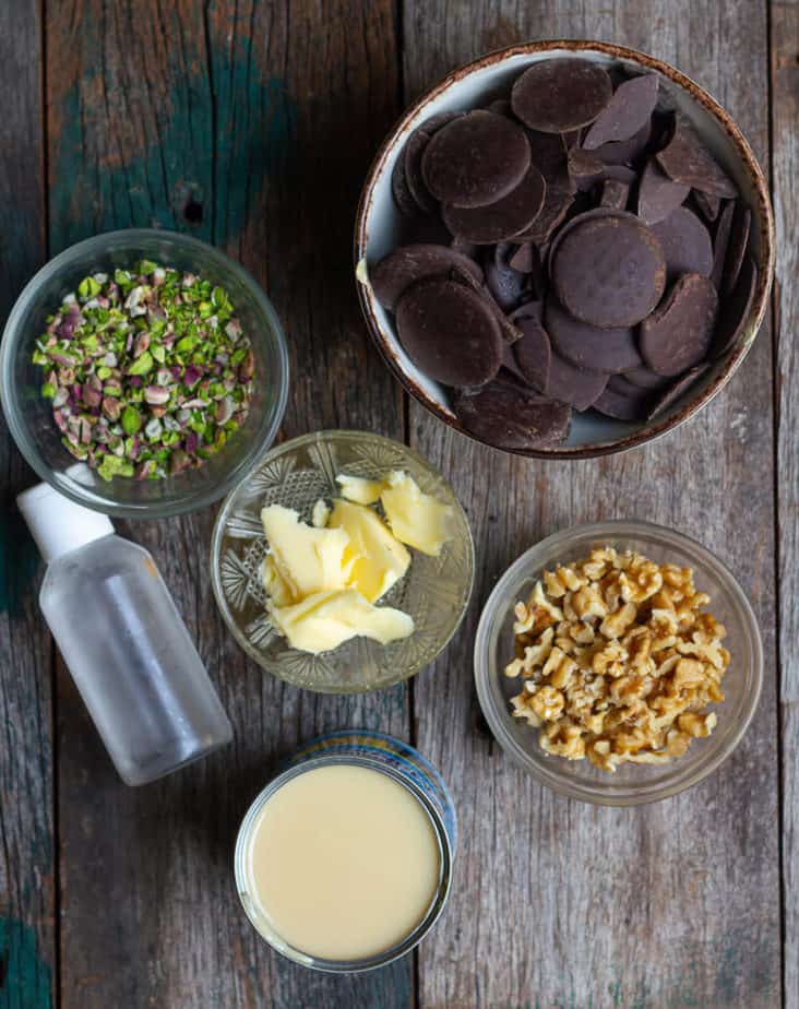 Ingredients for making Chocolate Fudge with Condensed Milk | Easy Chocolate Fudge Recipe