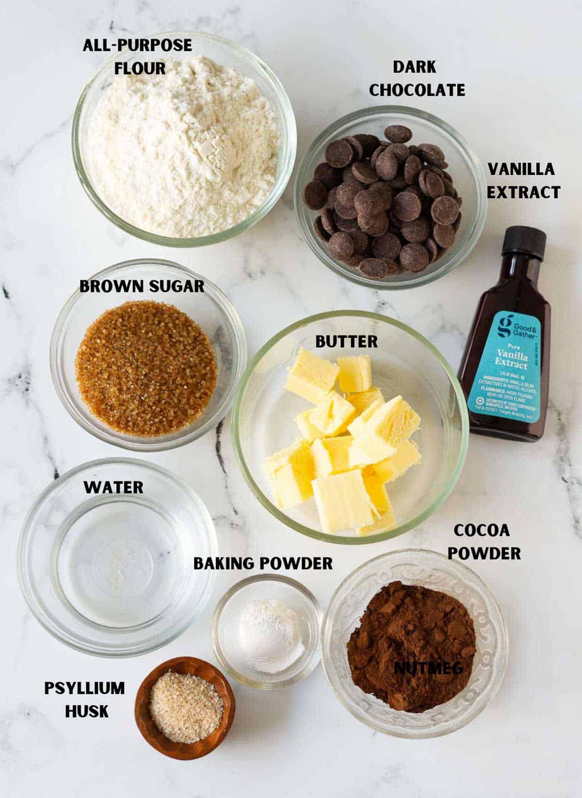 ingredients for making brownie cookies.