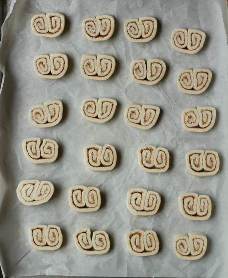 Dough log sliced and ready for baking