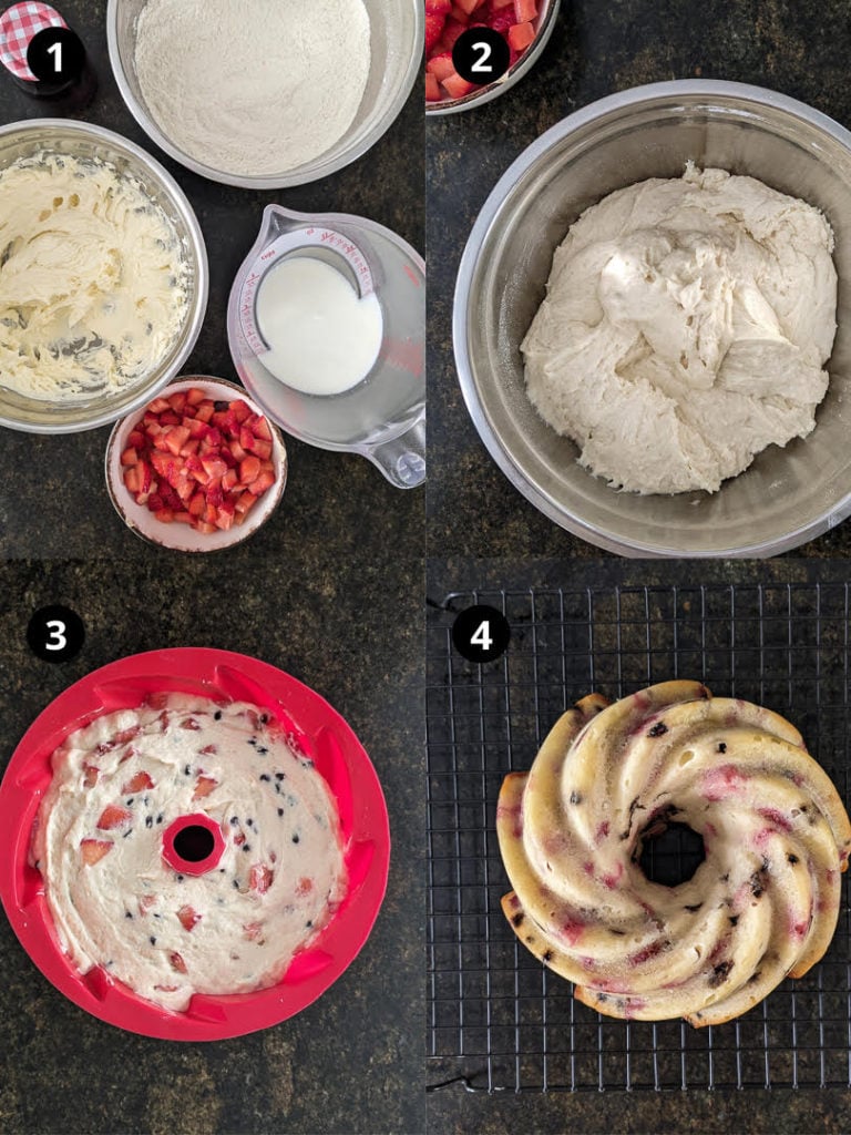 Steps for making Strawberry Cream Cheese Pound Cake | Eggless Strawberry Cream Cheese Cake