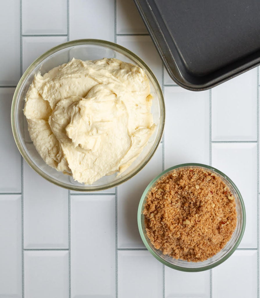 Streusel and batter for making Cinnamon Streusel Coffee Cake