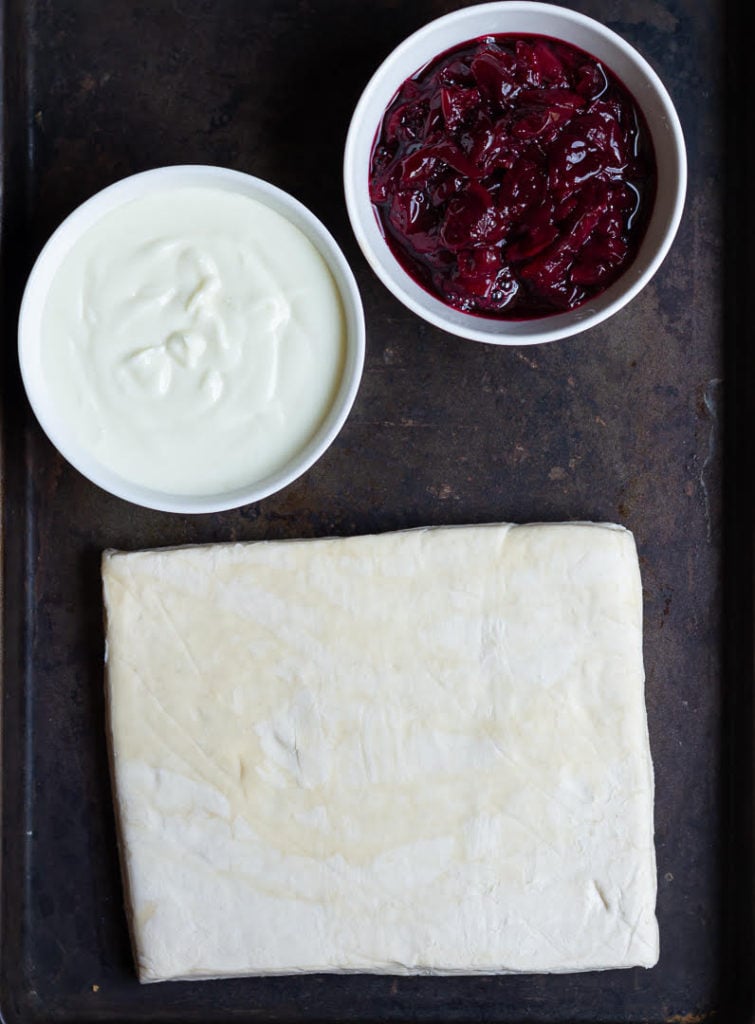 Ingredients for making Cherry Puff Pastry Tart | Easy Cherry Danish Pastry