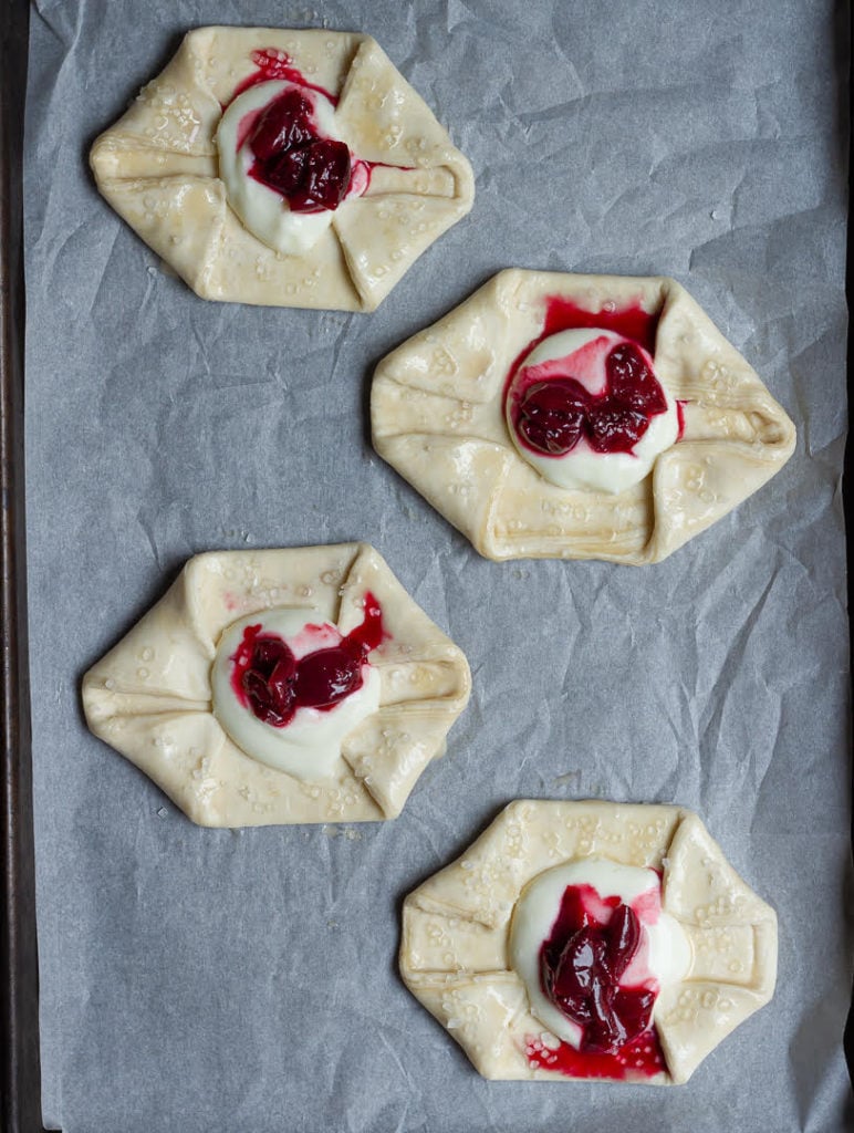 Spoon the cherry compote on top of the cream cheese mixture