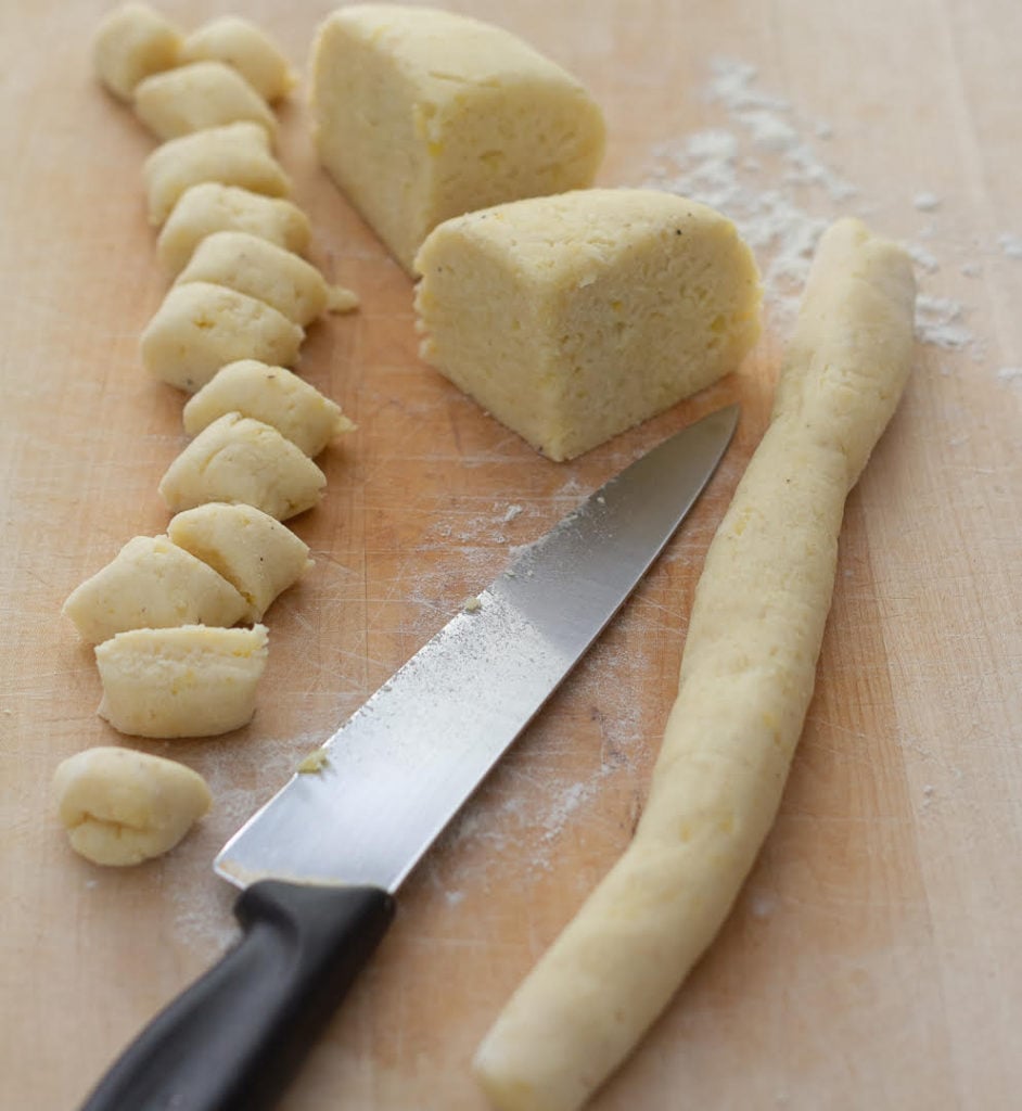 Shape the dough into ropes and cut into small pieces